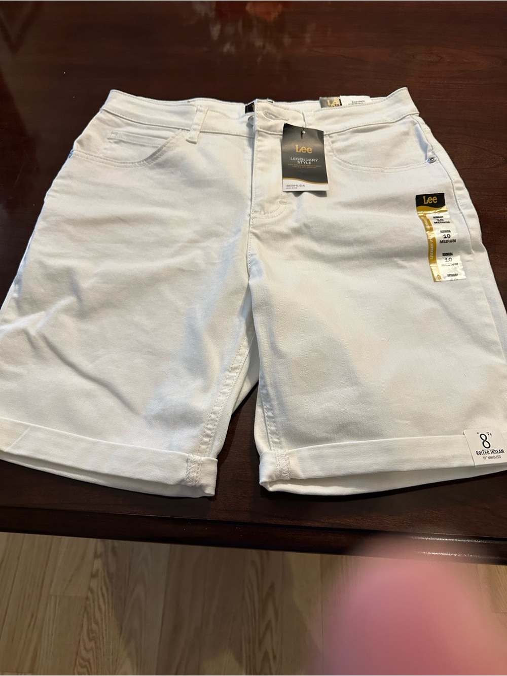 Lee White Cuffed Bermuda Shorts for Women